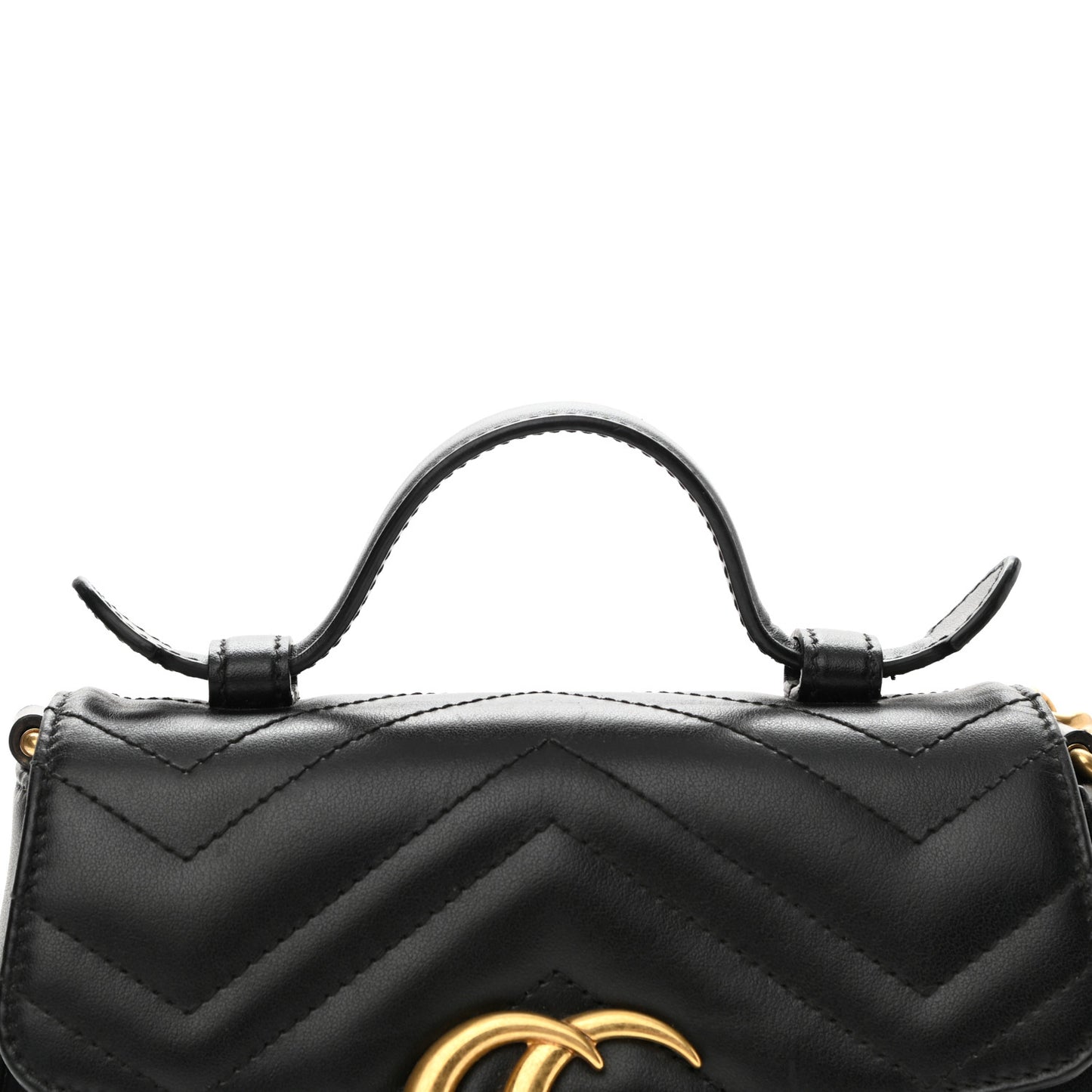 Calfskin Matelasse Mini GG Marmont Top Handle Shoulder Bag Black