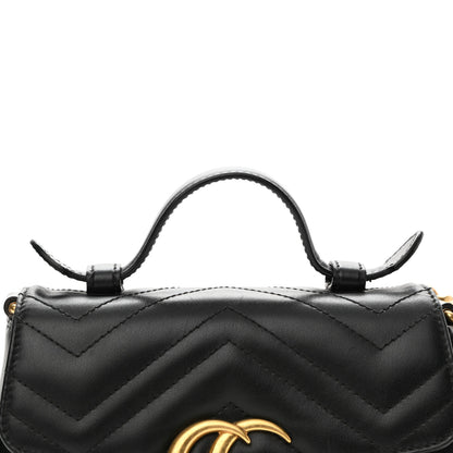 Gucci Calfskin Matelasse Mini GG Marmont Top Handle Shoulder Bag Black 11 of 11