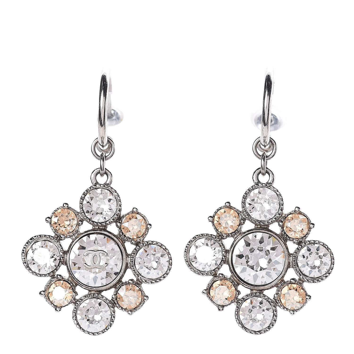 Chanel Crystal CC Dangle Earrings Silver 1 of 5