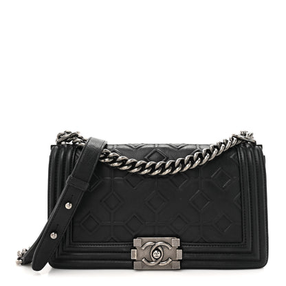 Chanel Calfskin Crystal Embossed Medium Boy Flap Black 1 of 13