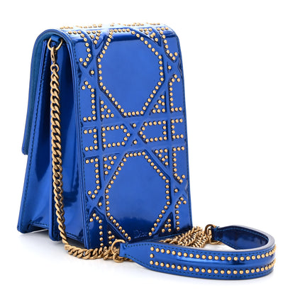 Christian Dior Metallic Calfskin Studded Vertical Diorama Blue 3 of 9