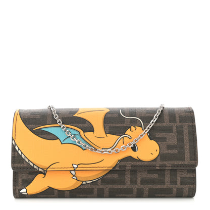 Fendi X FRGMT X POKEMON Glazed Fabric FF Pokemon Print Continental Wallet On Chain Tobacco Moro Giallo Tobacco Moro Giallo 1 of 11