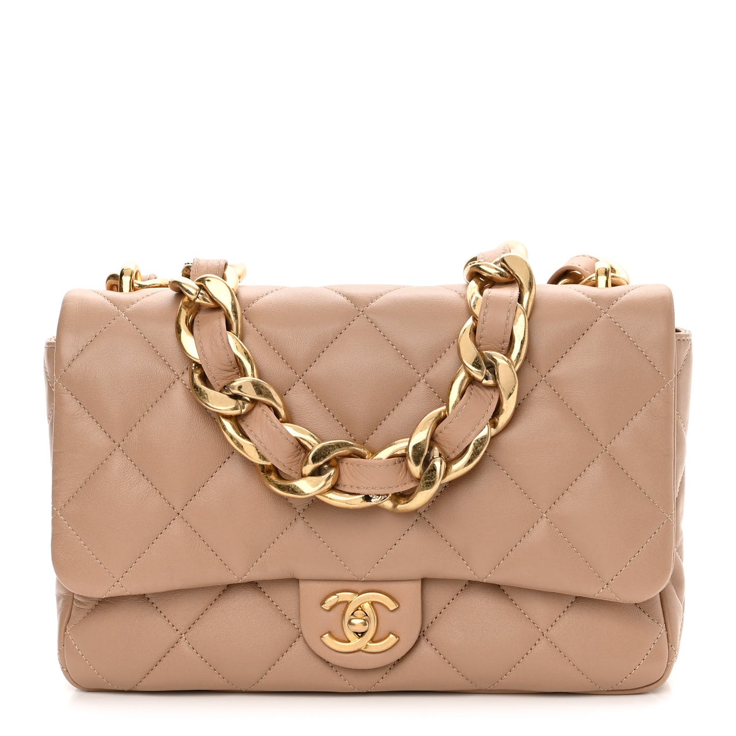 Lambskin Quilted Large CC Funky Town Flap Beige