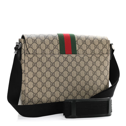 Gucci GG Supreme Monogram Web Flap Messenger Bag Black 3 of 9