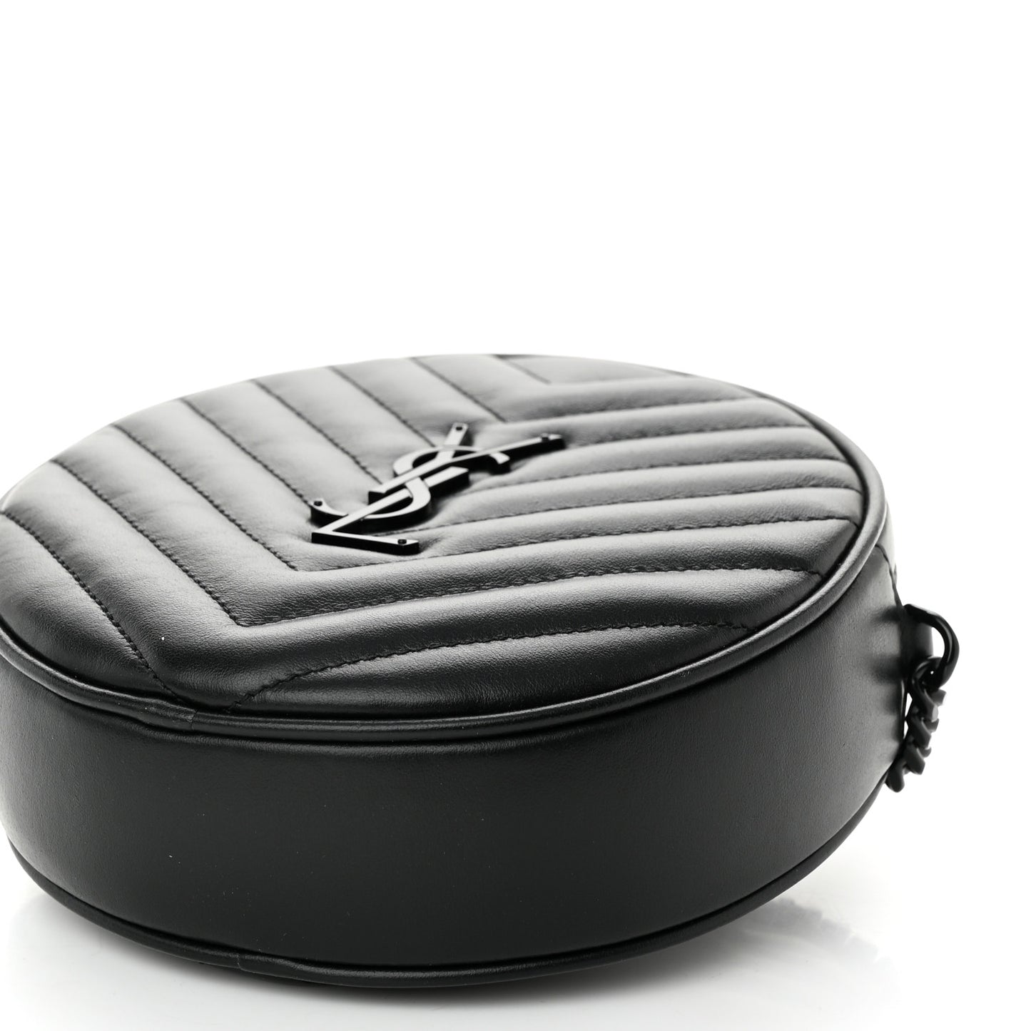 Calfskin Matelasse Chevron Round Vinyle Camera Bag Black