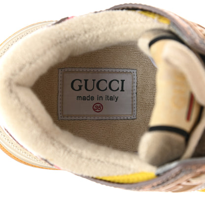 Gucci Suede Calfskin Tejus Printed Womens Ultrapace Sneakers 35 Pink Silver Oatmeal Yolk 7 of 8