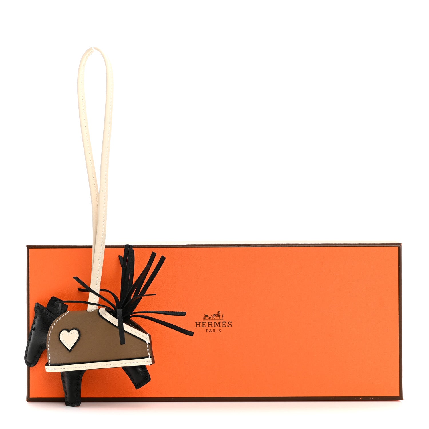 Hermes Milo Lambskin Grigri Rodeo Robeo Coeur Bag Charm PM Black Craie Etoupe 4 of 4