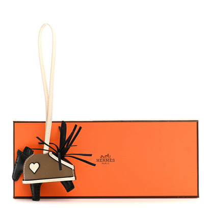 Hermes Milo Lambskin Grigri Rodeo Robeo Coeur Bag Charm PM Black Craie Etoupe 4 of 4