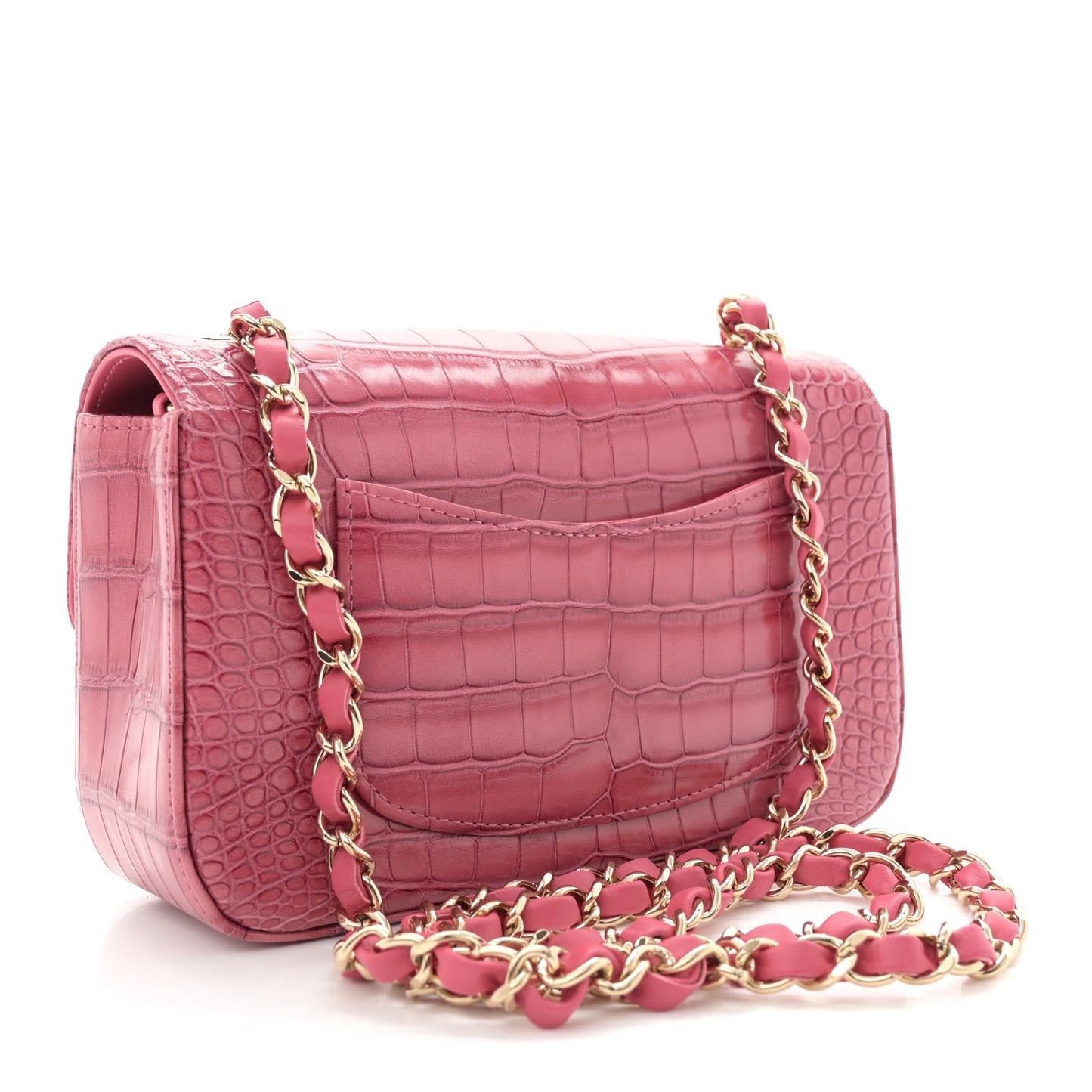 Shiny Alligator Mini Rectangular Flap Pink
