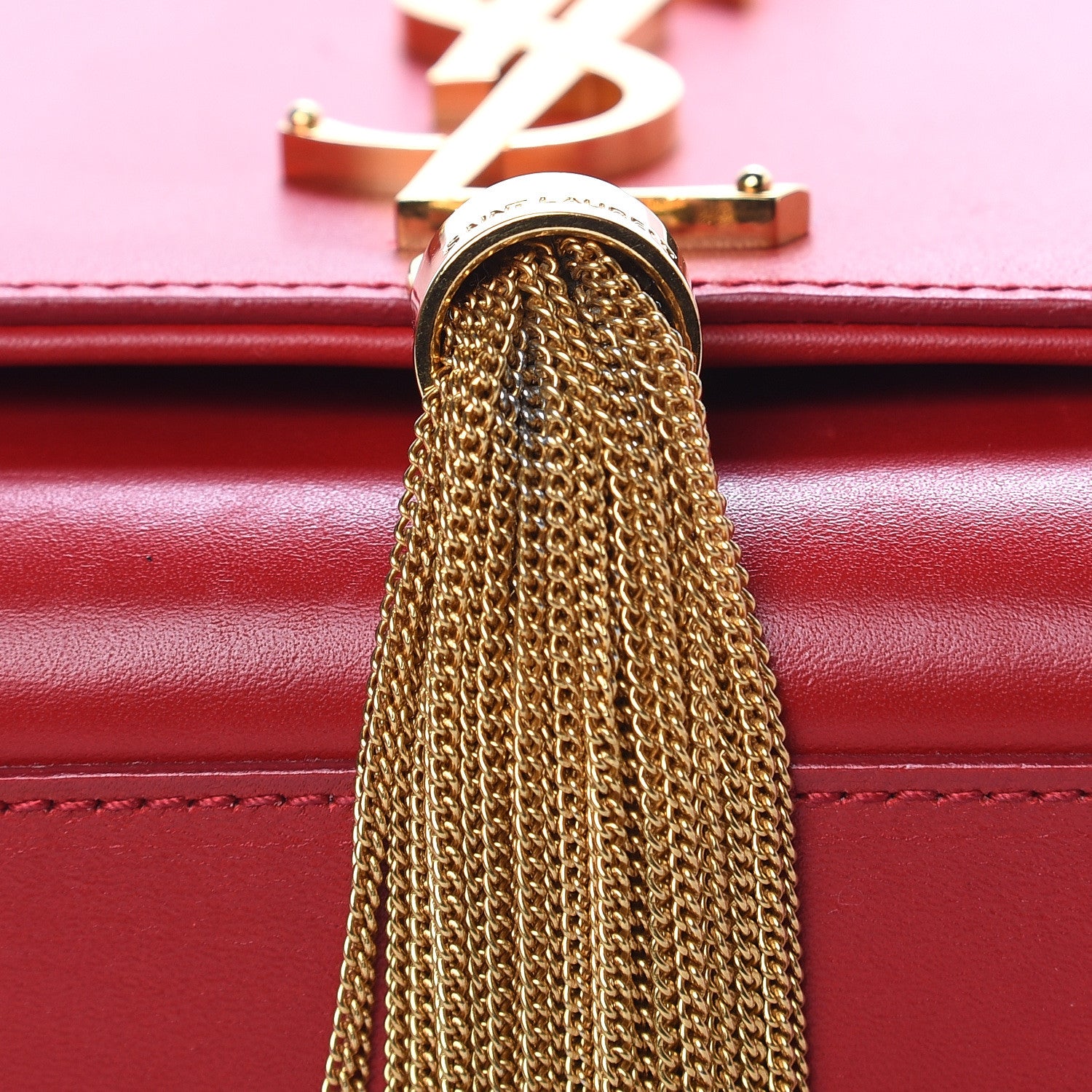 Saint Laurent Smooth Calfskin Medium Classic Monogram Kate Tassel Satchel Lipstick Red 12 of 14