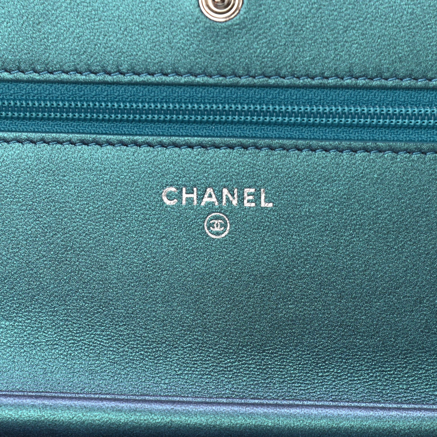 Chanel Metallic Lambskin Wallet On Chain WOC Turquoise 6 of 12