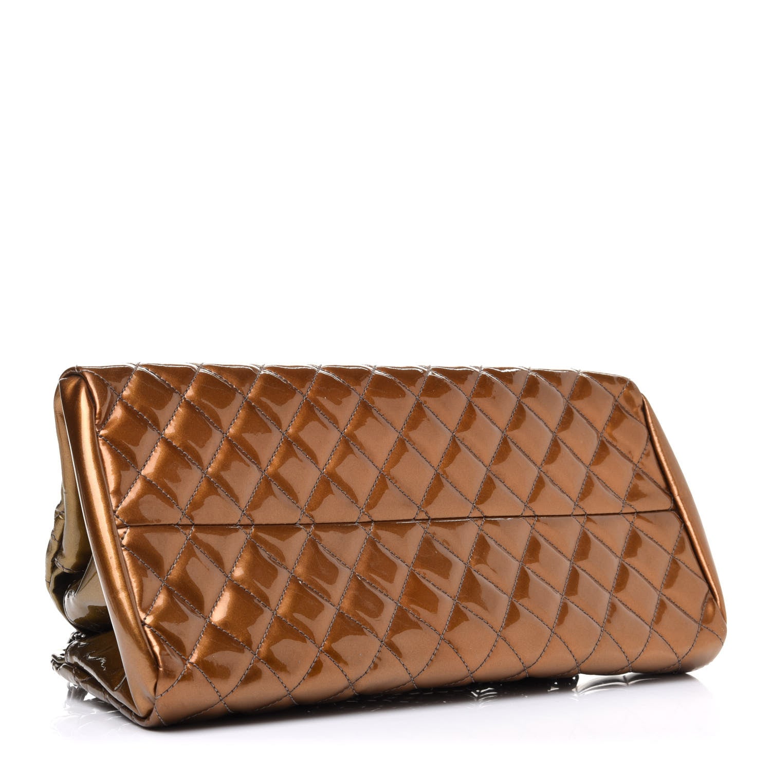 Chanel Metallic Patent Quilted Medium Just Mademoiselle Bowling Bag Gold Degrade 5 of 14