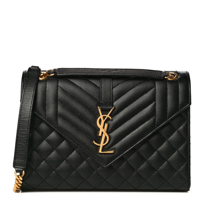 Saint Laurent Grain De Poudre Textured Mixed Matelasse Triquilt Medium Monogram Satchel Black 1 of 11