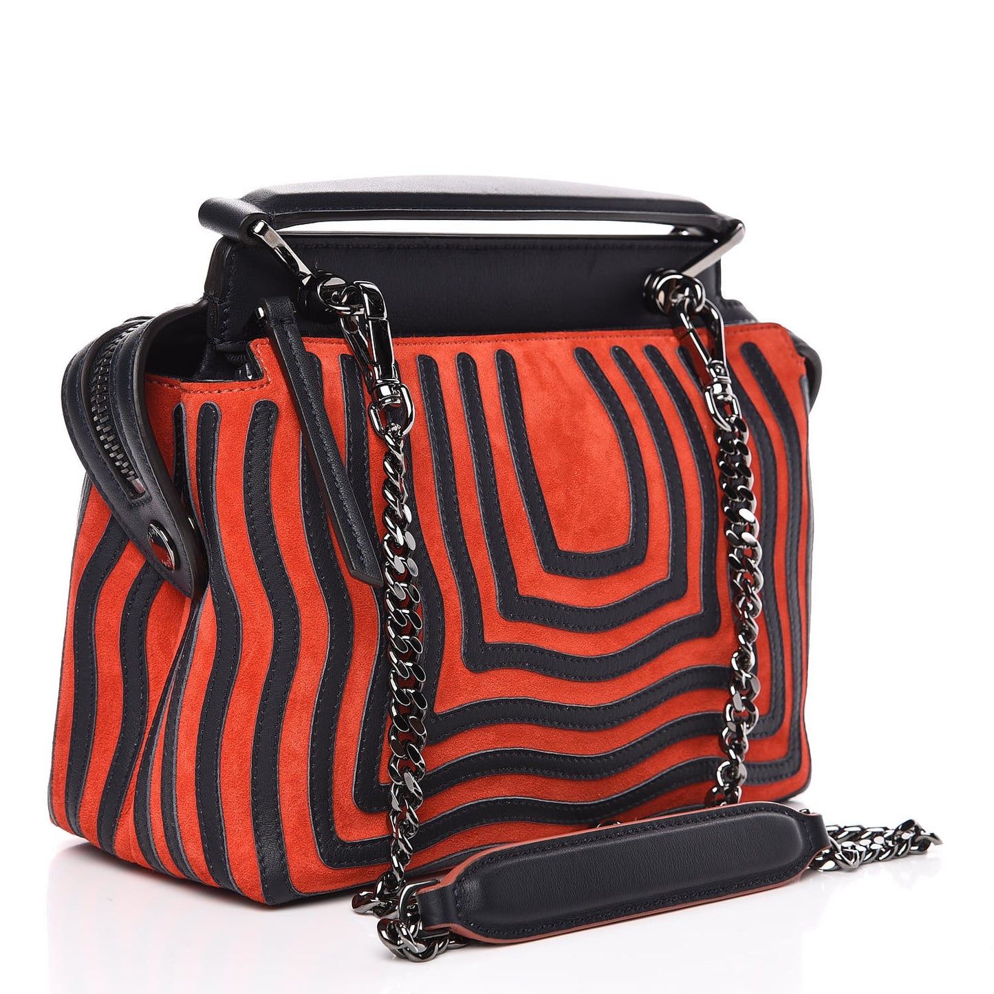 Suede Calfskin Waves Small DotCom Click Chain Satchel Papavero Blue Notte