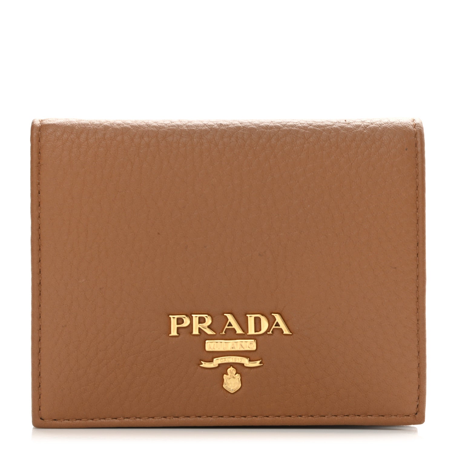 Prada Vitello Daino Small Bi-Fold Wallet Caramel 1 of 9