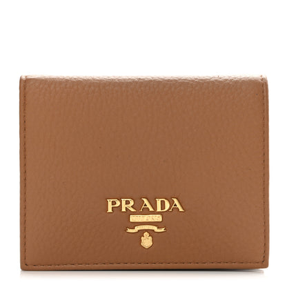 Prada Vitello Daino Small Bi-Fold Wallet Caramel 1 of 9