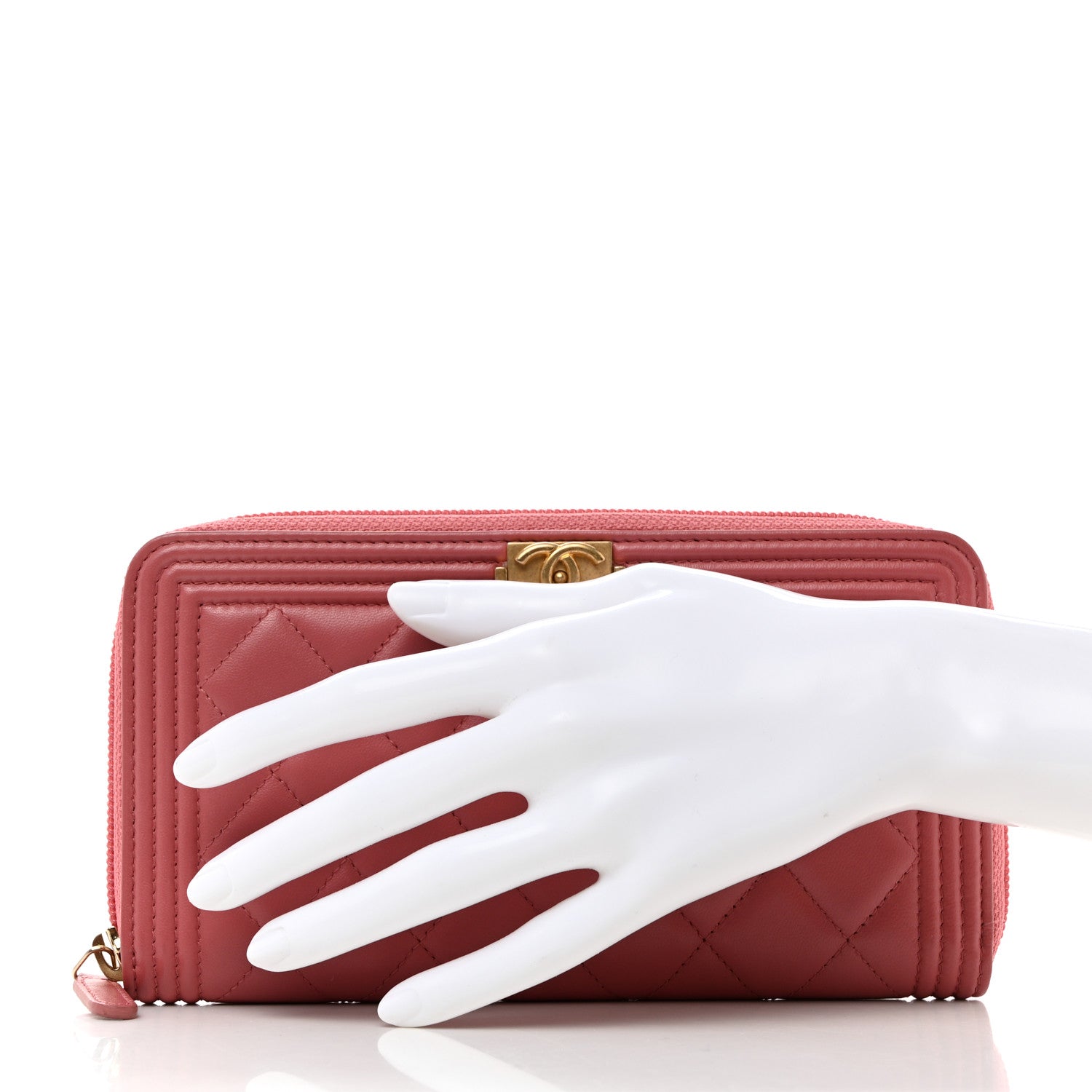 Chanel Lambskin Quilted Boy Zip Around Wallet Pink 2 of 8