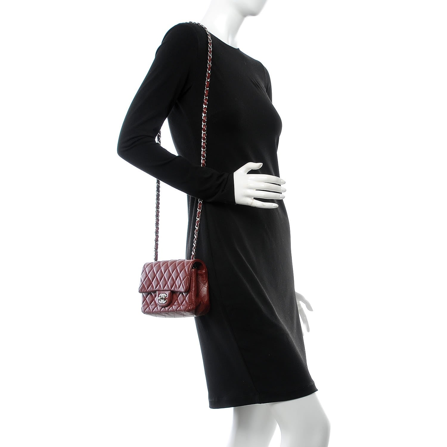Chanel Caviar Quilted Mini Rectangular Flap Burgundy 2 of 8