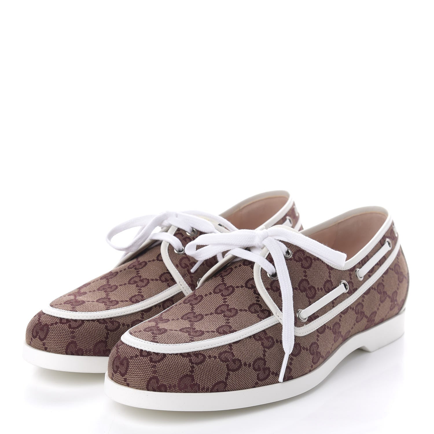 Gucci Monogram Mens Boat Shoes 9 Sahara Rubino White 3 of 10