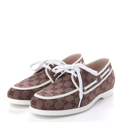 Gucci Monogram Mens Boat Shoes 9 Sahara Rubino White 3 of 10