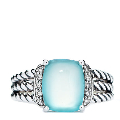David Yurman Sterling Silver Diamond Chalcedony 10mm Petite Wheaton Ring 50 5.5 1 of 4