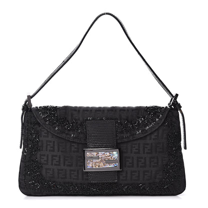 Fendi Zucchino Lizard Beaded Baguette Black 1 of 14