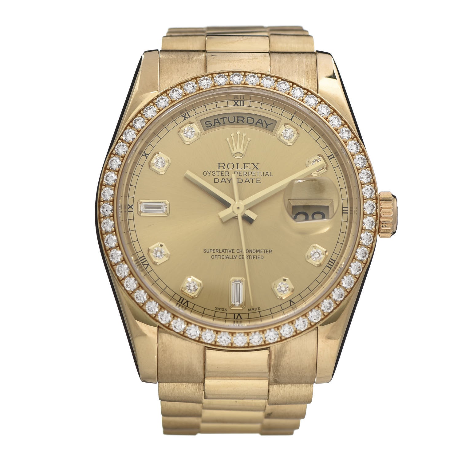 Rolex 18K Yellow Gold Diamond Bezel 36mm Oyster Perpetual Day-Date President Watch Champagne 118238 1 of 6