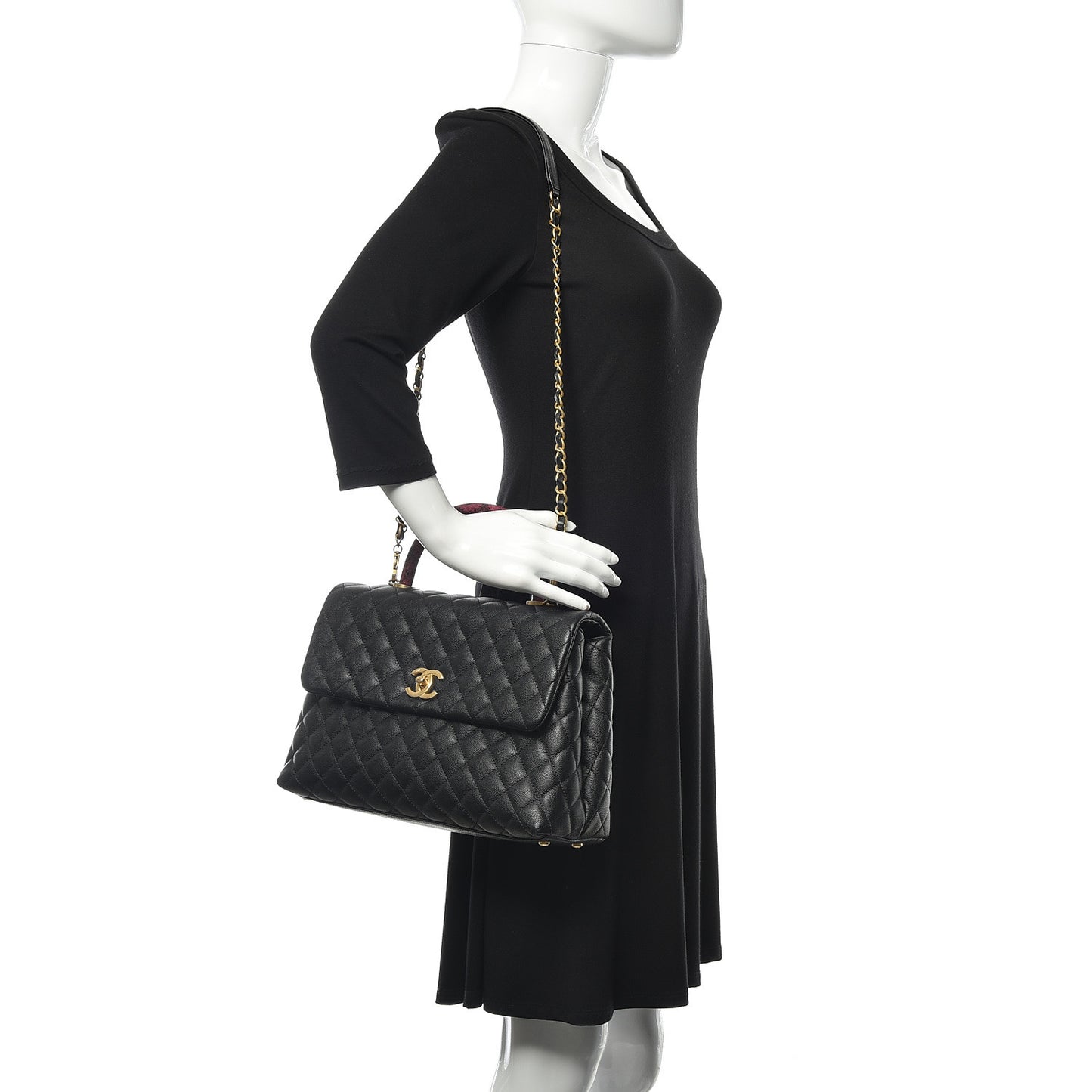 Caviar Elaphe Quilted Medium Coco Handle Flap Black Burgundy