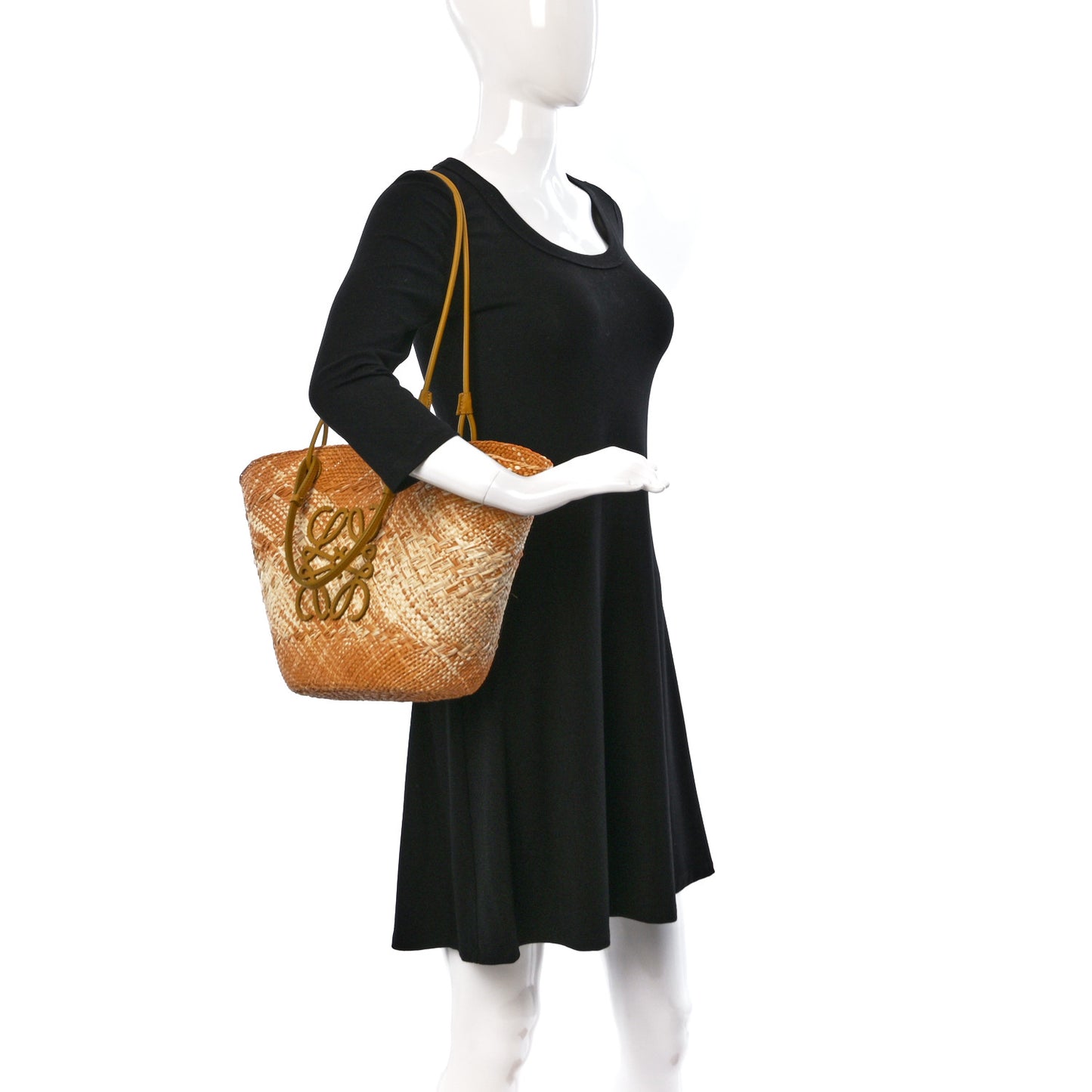 Iraca Palm Calfskin Medium Anagram Basket Tote Bag Ochre