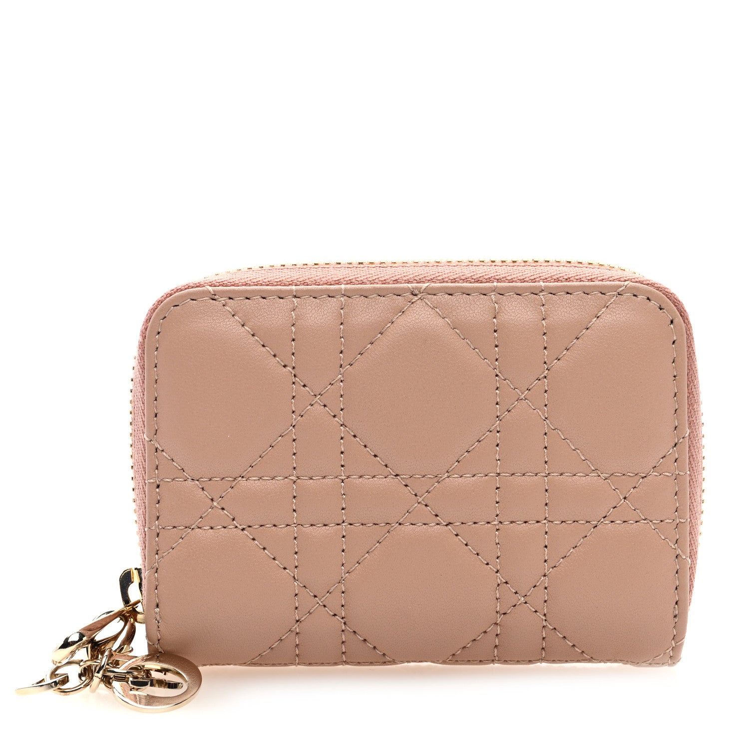 Christian Dior Lambskin Cannage Small Lady Dior Voyageur Coin Purse Rose Des Vents 1 of 6