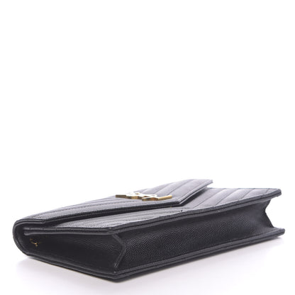 Saint Laurent Grain De Poudre Matelasse Chevron Monogram Envelope Chain Wallet Black 4 of 12