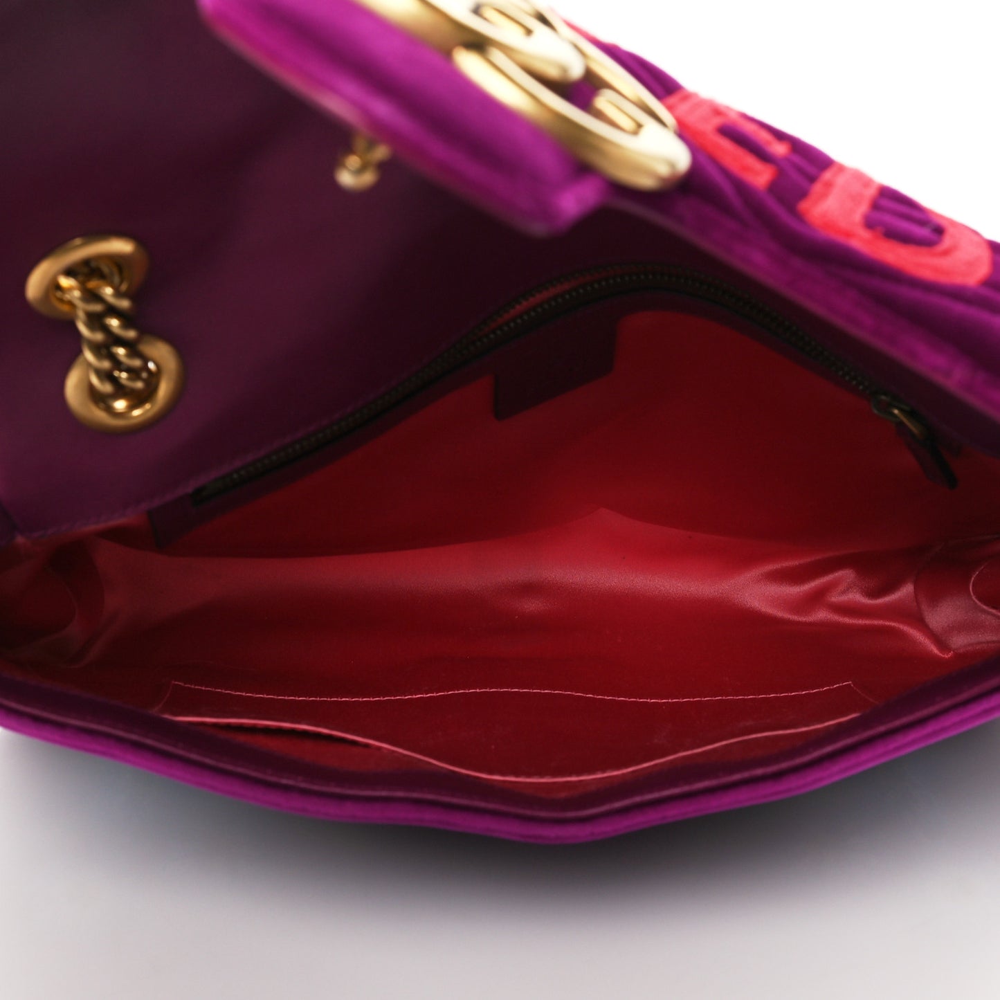 Velvet Matelasse Loved Embroidered Medium GG Marmont Shoulder Bag Fuchsia Violet Cyclamen