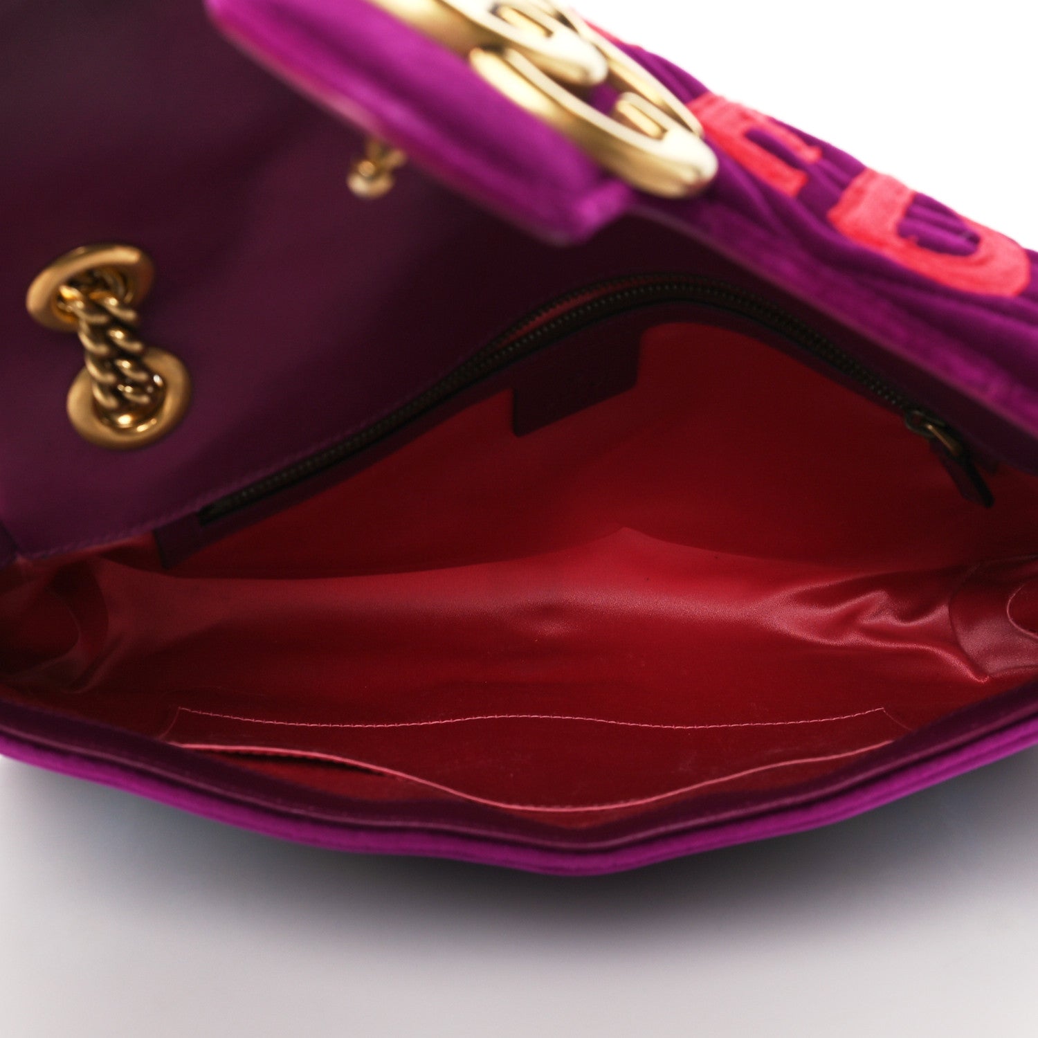 Gucci Velvet Matelasse Loved Embroidered Medium GG Marmont Shoulder Bag Fuchsia Violet Cyclamen 5 of 10