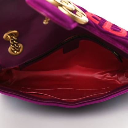 Gucci Velvet Matelasse Loved Embroidered Medium GG Marmont Shoulder Bag Fuchsia Violet Cyclamen 5 of 10