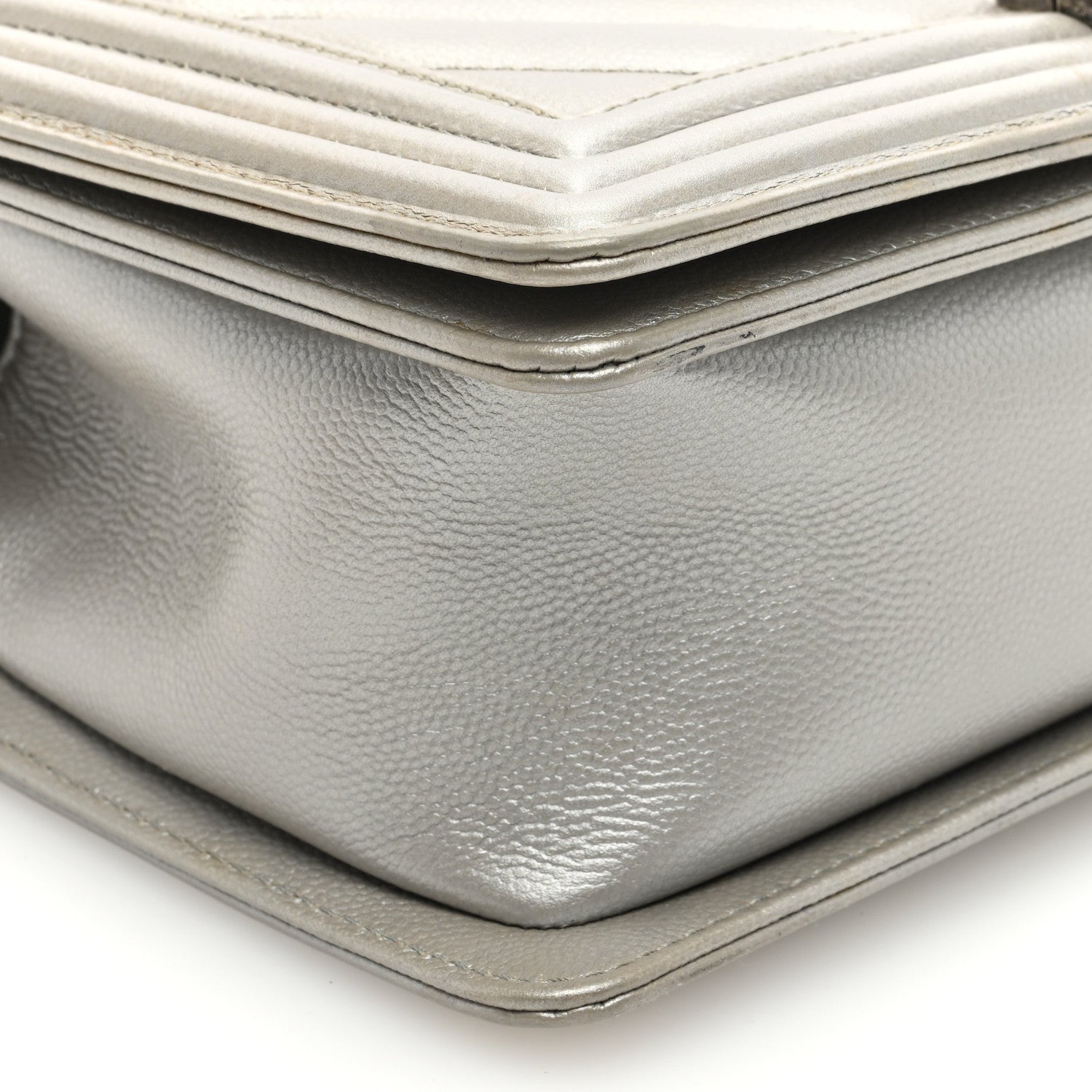 Chanel Metallic Caviar Chevron Quilted Medium Boy Flap Silver 9 of 10