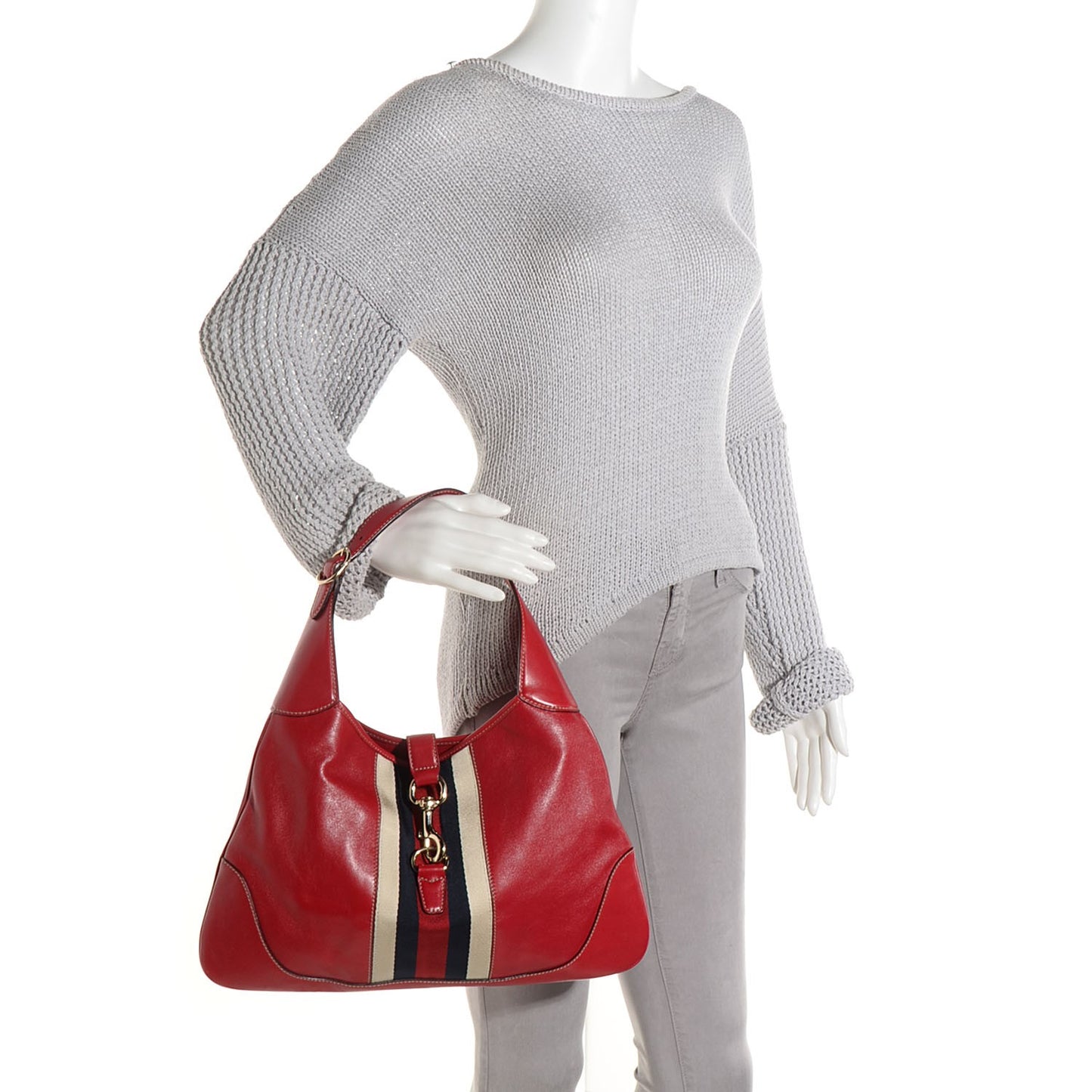 Calfskin Web Medium Jackie O Bouvier Hobo Red