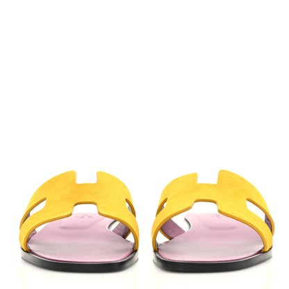 Hermes Suede Goatskin Oran Sandals 38.5 Jaune Topaze 2 of 9