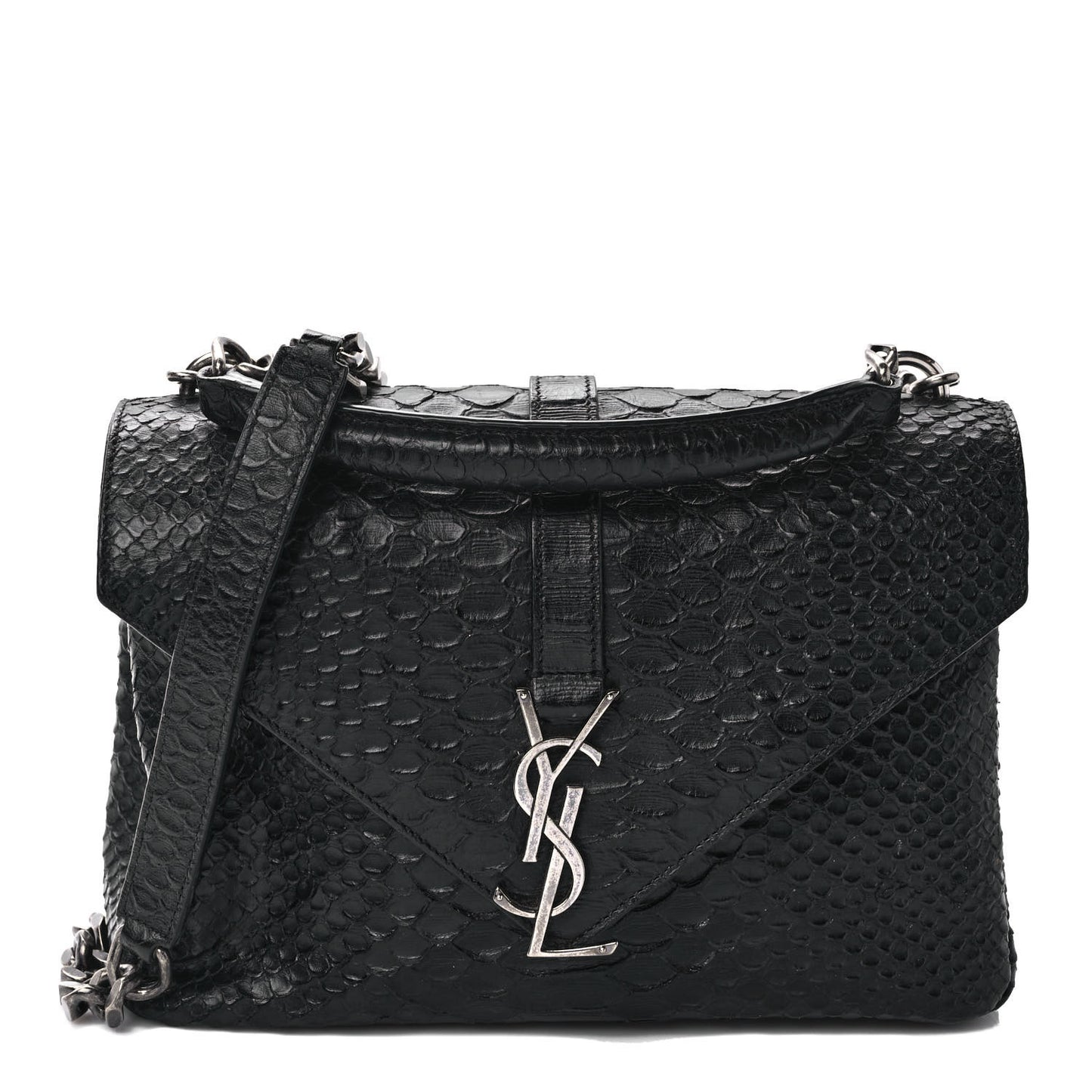 Calfskin Python Embossed Monogram Medium College Bag Black
