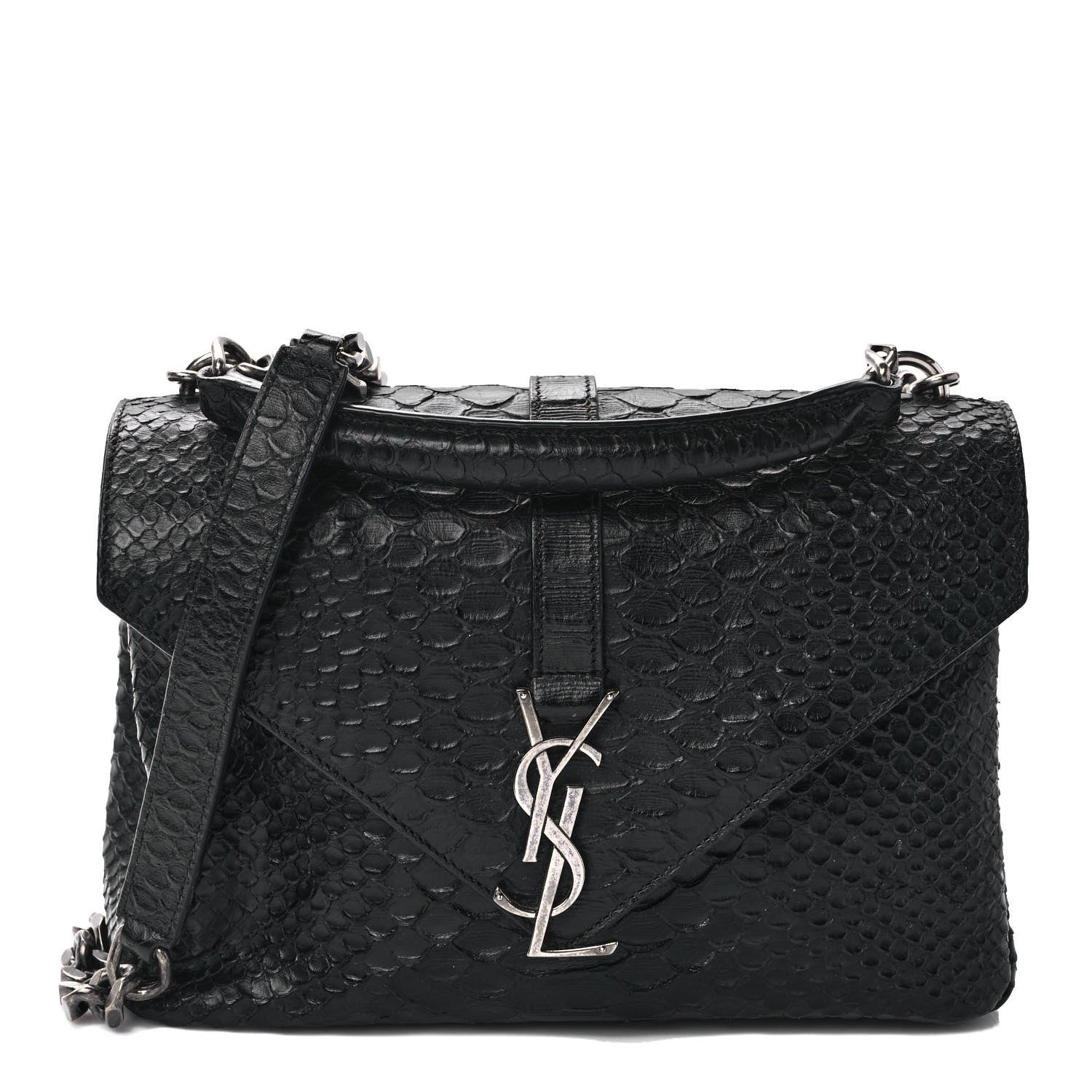 Saint Laurent Calfskin Python Embossed Monogram Medium College Bag Black 1 of 13