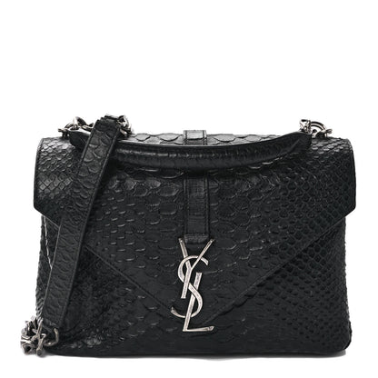 Saint Laurent Calfskin Python Embossed Monogram Medium College Bag Black 1 of 13