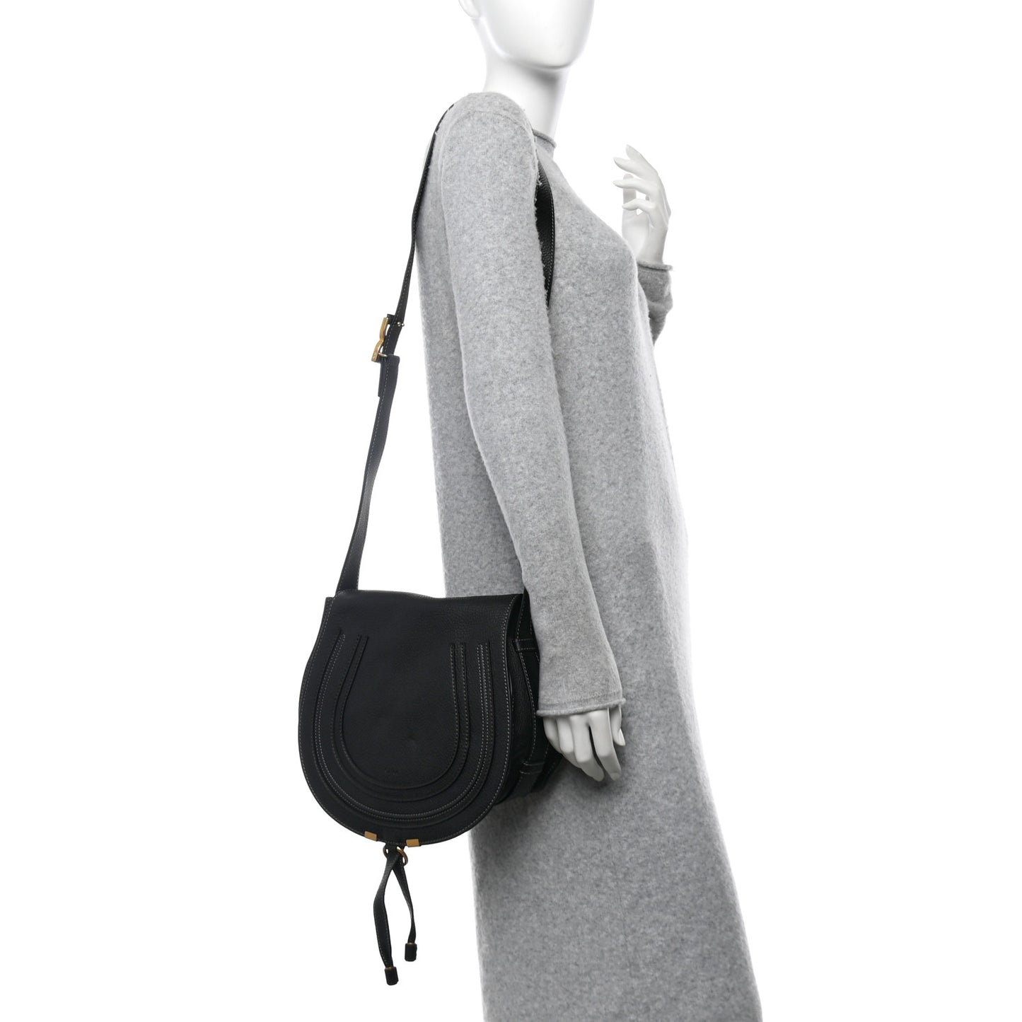 Calfskin Medium Marcie Round Crossbody Bag Black