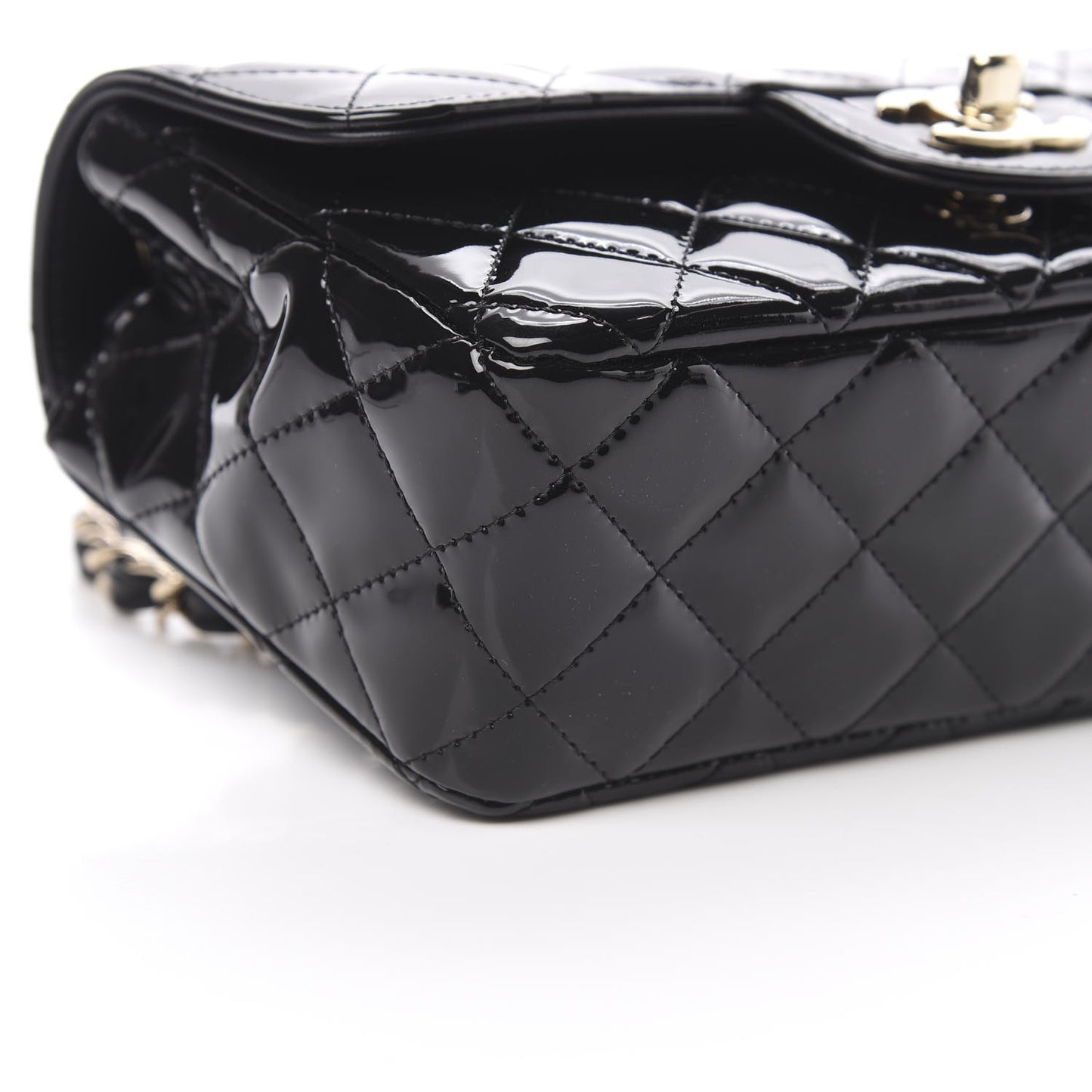 Patent Calfskin Quilted Mini Rectangular Flap Black