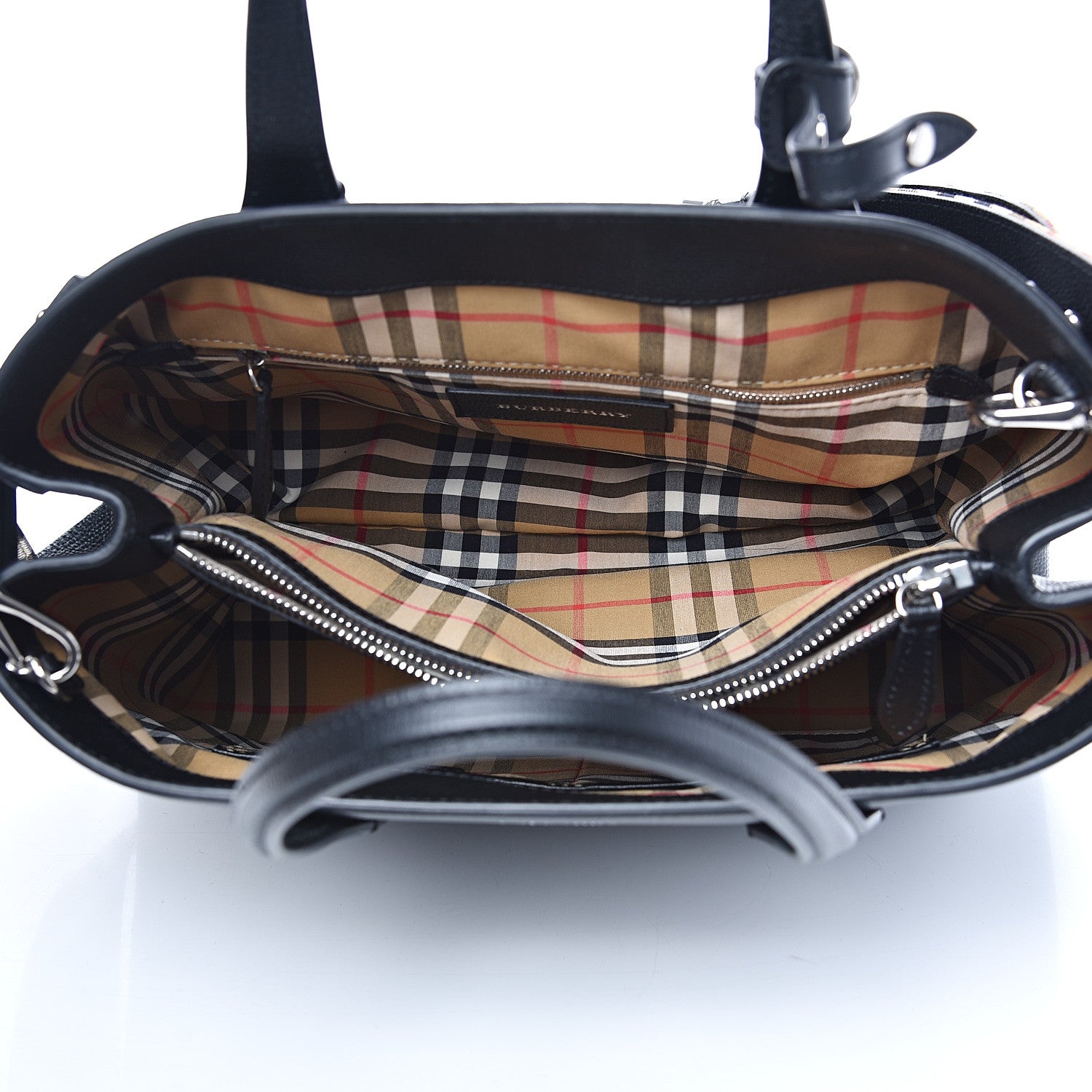 Burberry Derby Calfskin House Check Medium Banner Tote Black 4 of 10