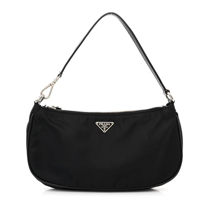 Prada Tessuto Nylon Saffiano Barrel Pochette Black 1 of 11
