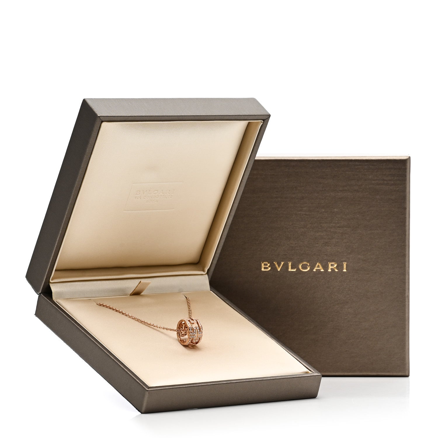 Bulgari 18K Rose Gold Diamond Parentesi Ring Pendant Necklace 7 of 7