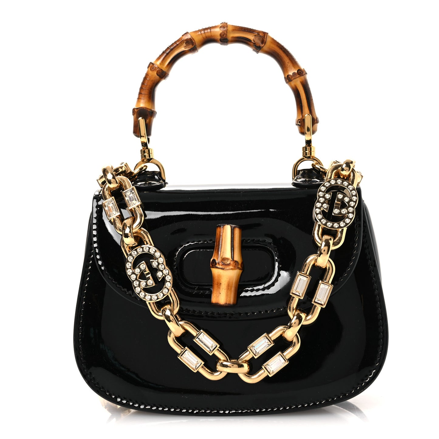Patent Crystal Mini Bamboo 1947 Top Handle Chain Bag Black