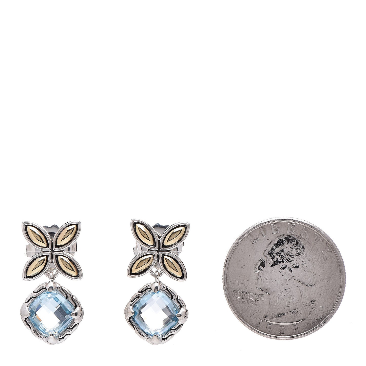 Sterling Silver 18K Yellow Gold Blue Topaz Batu Kawung Drop Earrings
