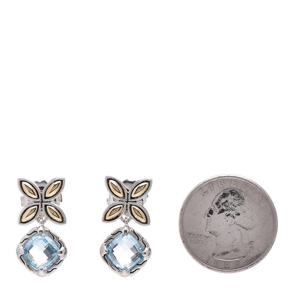 John Hardy Sterling Silver 18K Yellow Gold Blue Topaz Batu Kawung Drop Earrings 2 of 4
