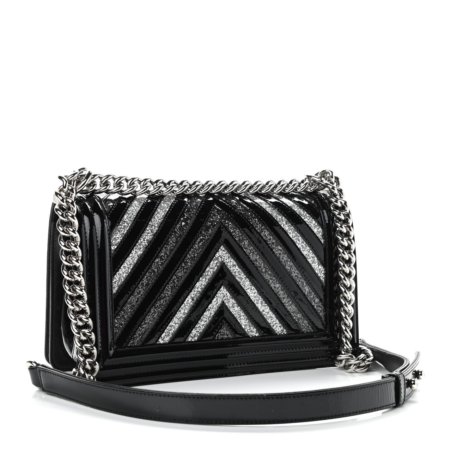 Chanel Patent Glitter PVC Chevron Quilted Medium Boy Flap Black Silver 3 of 11