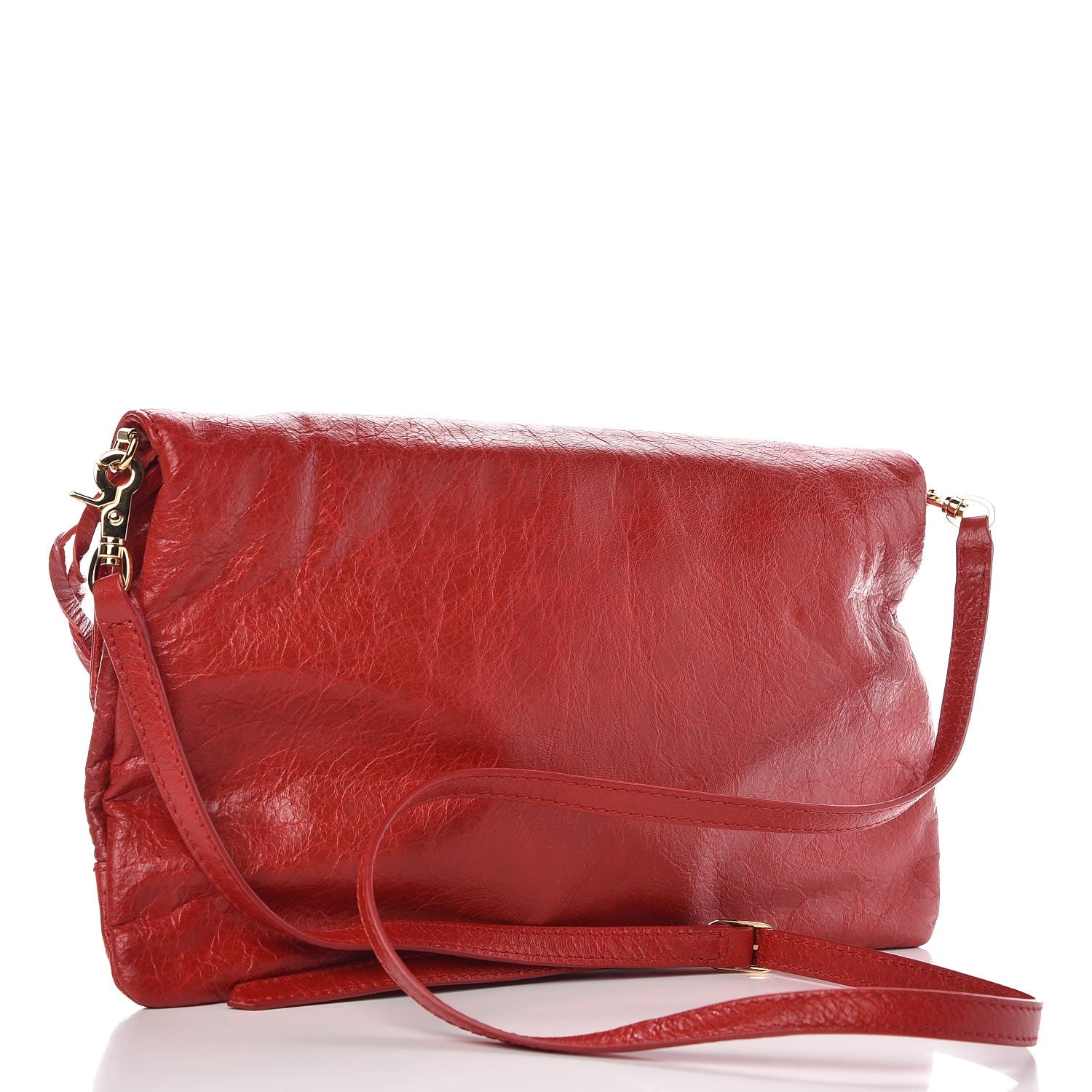 Balenciaga Agneau Giant 12 Gold Hardware Envelope Strap Clutch Rouge Lipstick 3 of 7